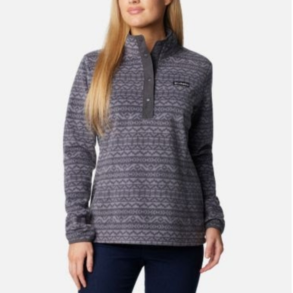 Columbia Women's Gray Patterned Fleece Pullover